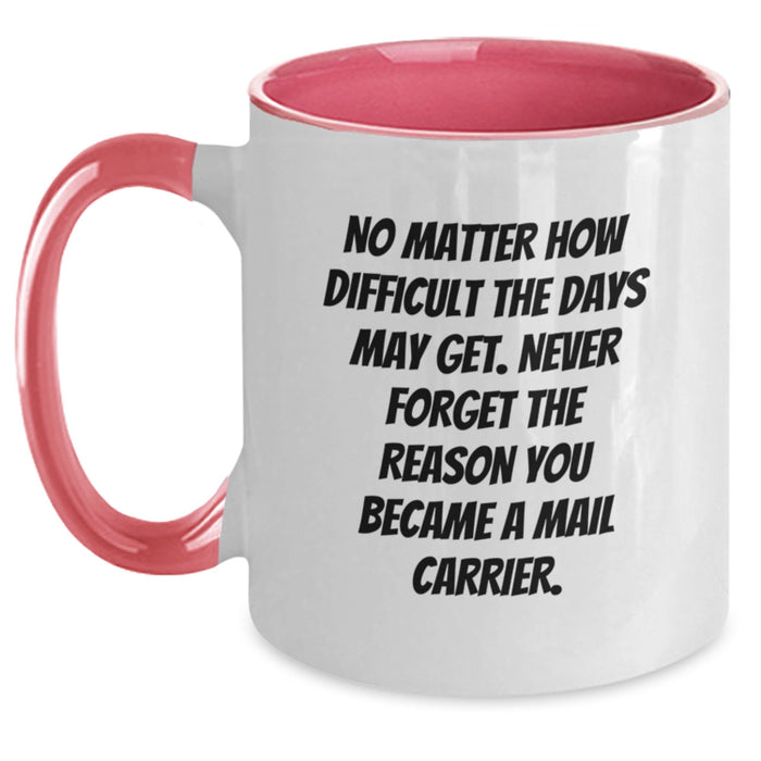 Mail Carrier Gifts from Friends, Valentine's Unique Gifts for Mail, Two Tone Coffee Mug with Funny Quote - Never Forget Why You Became a Mail Carrier - Main