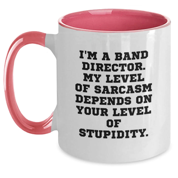 Funny Band Director Gifts for Birthday - Two Tone Coffee Mug from Friends - I'm A Band Director My Level Of Sarcasm Depends On Your Level Of Stupidity - Main
