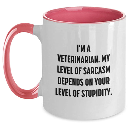 Funny Veterinarian Gifts from Men to Friends, Unique Two Tone Coffee Mug, Christmas Unique Gifts, Inspirational Mug for Veterinarian, Sarcasm, Level Of Stupidity - Main