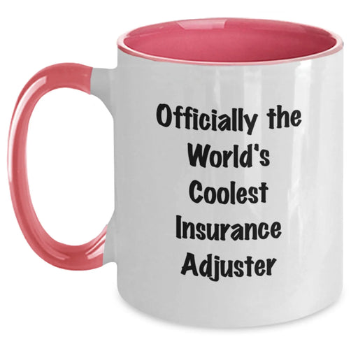 Funny Insurance Adjuster Gifts for Birthday - Two Tone Coffee Mug with Officially The World's Coolest Insurance Adjuster Quote - Gifts from Friends to Insurance Adjuster - Main