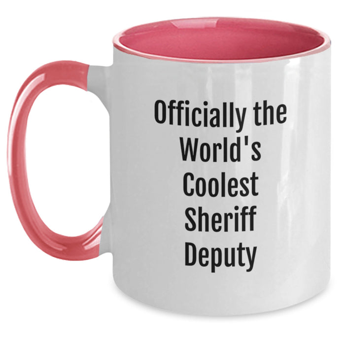 Funny Sheriff Deputy Gifts, Unique Father's Day Unique Gifts from Men to Sheriff Deputy, Two Tone Coffee Mug with 'Officially The World's Coolest Sheriff Deputy' Quote - Main