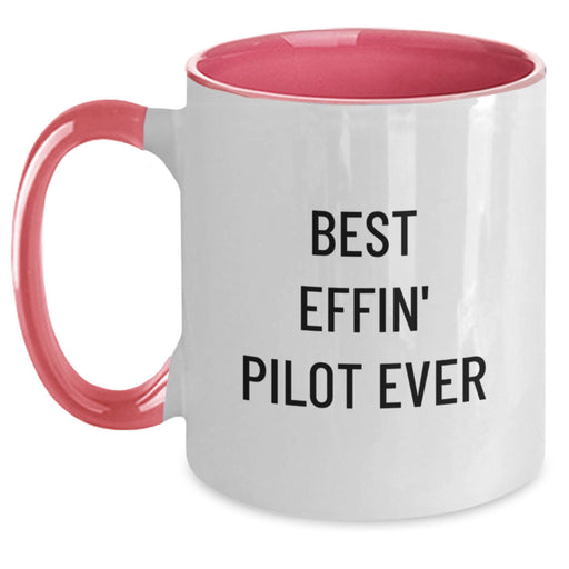 Funny Pilot Gifts from Friends, Best Effin' Pilot Ever Two Tone Coffee Mug, Graduation Unique Presents for the Pilot in Your Life - Black and White, Red and White, Navy and White, and Pink and White - Main