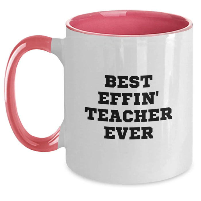 Funny Teacher Gifts from Friends, Christmas Unique Teacher Two Tone Coffee Mugs for Her, Best Effin' Teacher Ever Quote - Navy and White, 11oz Ceramic, Microwave and Dishwasher Safe - Main