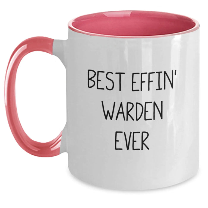 Funny Warden Quotes Two Tone Coffee Mugs, Gifts from Friends, Unique Christmas Unique Gifts for Warden, Best Effin' Warden Ever Mugs, 11oz Ceramic - Main