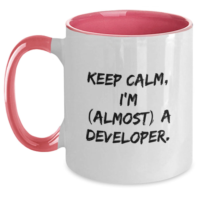 Funny Developer Gifts, Keep Calm I'm (almost) A Developer, Two Tone Coffee Mug for Graduation - Main
