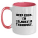 Funny Therapist Gifts from Friends Two Tone Coffee Mugs Keep Calm I'm almost A Therapist, Unique Graduation Unique Gifts for Therapist Men Women, Customizable Two Tone Mugs - Main