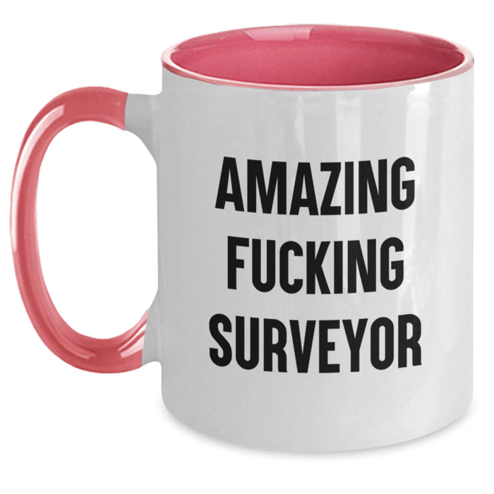 Funny Surveyor Gifts from Friends for Surveyor Men - Two Tone Coffee Mug, Amazing F--king Surveyor - Main