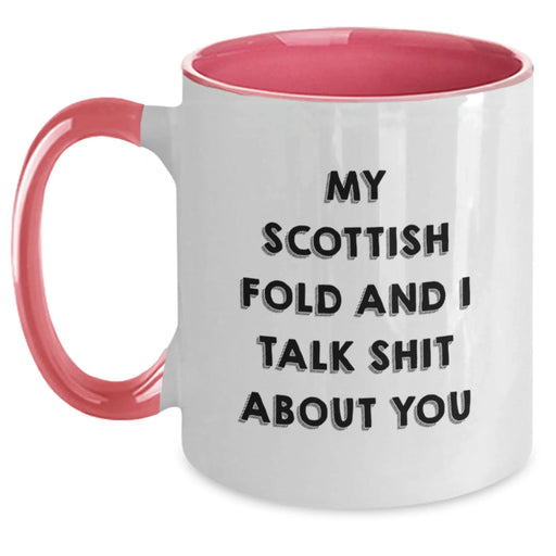 Funny Scottish Fold Cat Gifts from Friends for Birthday - My Scottish Fold And I Talk Shit About You Two Tone Coffee Mug - Main