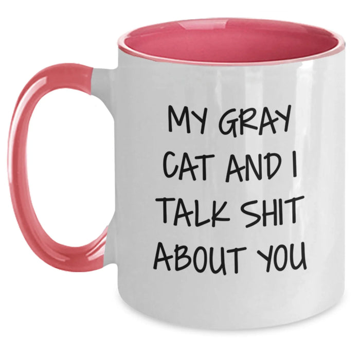 Funny Gray Cat Gifts from Friends for Birthday - My Gray Cat And I Talk Shit About You Two Tone Coffee Mug - Main