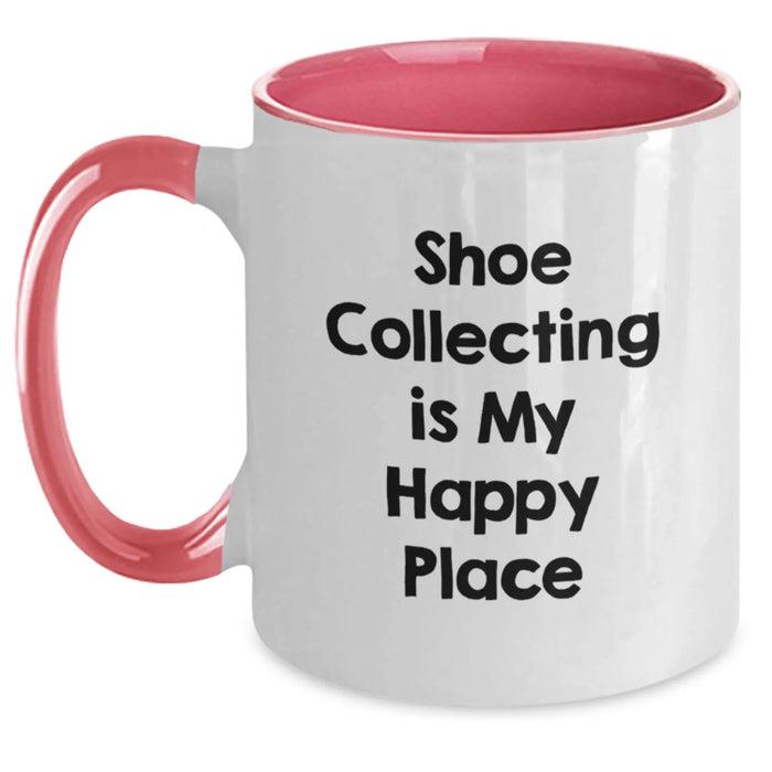 Shoe Collecting Gifts for Friends - 'Shoe Collecting Is My Happy Place' Funny Two Tone Coffee Mug for Birthday, Gifts from Friends to Shoe Collecting Enthusiasts - Main