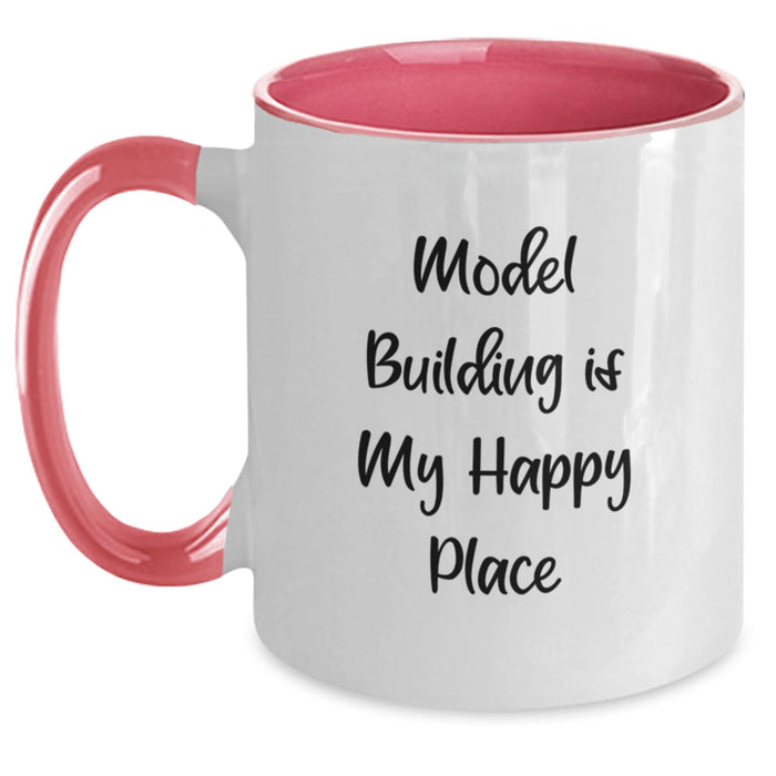Funny Model Building Gifts for Him - 'Model Building Is My Happy Place' Two Tone Coffee Mugs from Friends for Christmas Unique Gifts - Main
