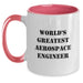 Funny World's Greatest Aerospace Engineer Gifts for Men, Two Tone Coffee Mugs from Friends, Unique Birthday Unique Gifts for Aerospace Engineers, Ceramic 11oz Microwave Dishwasher Safe - Main