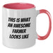 Funny Gifts for Farmer Friends Two Tone Coffee Mugs - 'This Is What An Awesome Farmer Looks Like' Inspirational Farming Quote Mug, Gifts from Family to Men and Women - Additional