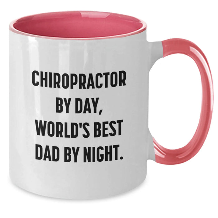 Funny Chiropractor By Day, World's Best Dad By Night Gifts from Family to Chiropractor on Valentine's Two Tone Coffee Mug - Additional