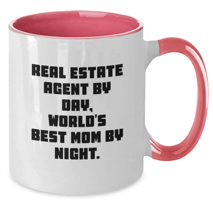 Funny Real Estate Agent Gifts from Women for Men - Christmas Unique Real Estate Agent Two Tone Coffee Mug with 'Real Estate Agent By Day, World's Best Mom By Night' - Additional