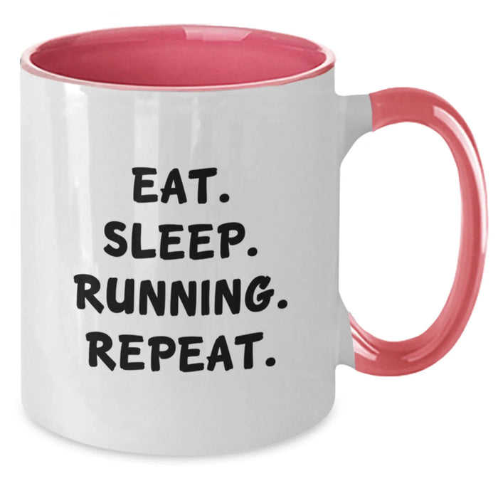 Funny Running Gifts for Men from Friends - Eat. Sleep. Running. Repeat. Two Tone Ceramic Coffee Mugs Christmas Unique Presents - Additional