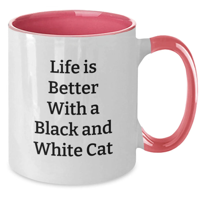 Funny Black and White Cat Gifts, Life Is Better With A Black And White Cat, Birthday Unique Gifts from Friends to Family, Two Tone Coffee Mug for Black and White Cat Lovers - Additional