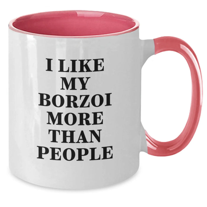 Borzoi Dog Lovers Funny Gifts for Friends from Men on Birthday - 'I Like My Borzoi More Than People' Two Tone Coffee Mug, Gift for Borzoi Dog Enthusiasts - Additional