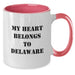 Funny Delaware Gifts, Unique Birthday Unique Gifts from Friends, My Heart Belongs To Delaware Two Tone Coffee Mug - Additional