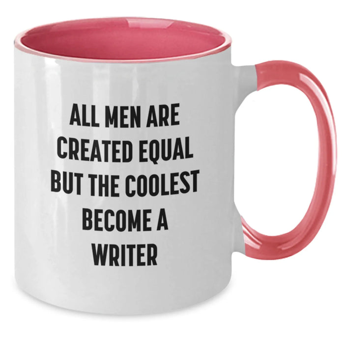 Funny Writer Gifts from Friends, Unique Two Tone Coffee Mugs for Birthday, 'All Men Are Created Equal But The Coolest Become A Writer' Quote, 11oz Ceramic Mug, Microwave and Dishwasher Safe - Additional