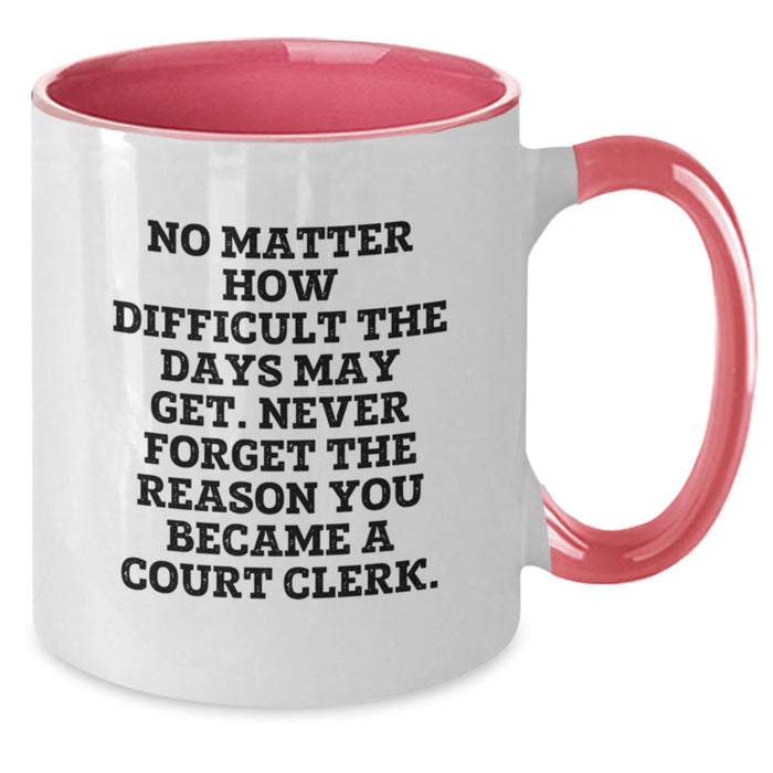 Funny Court Clerk Gifts from Friends and Family - Two Tone Coffee Mug with Inspirational Quote - Valentine's Unique Gift Ideas for Court Clerk Men and Women - Additional