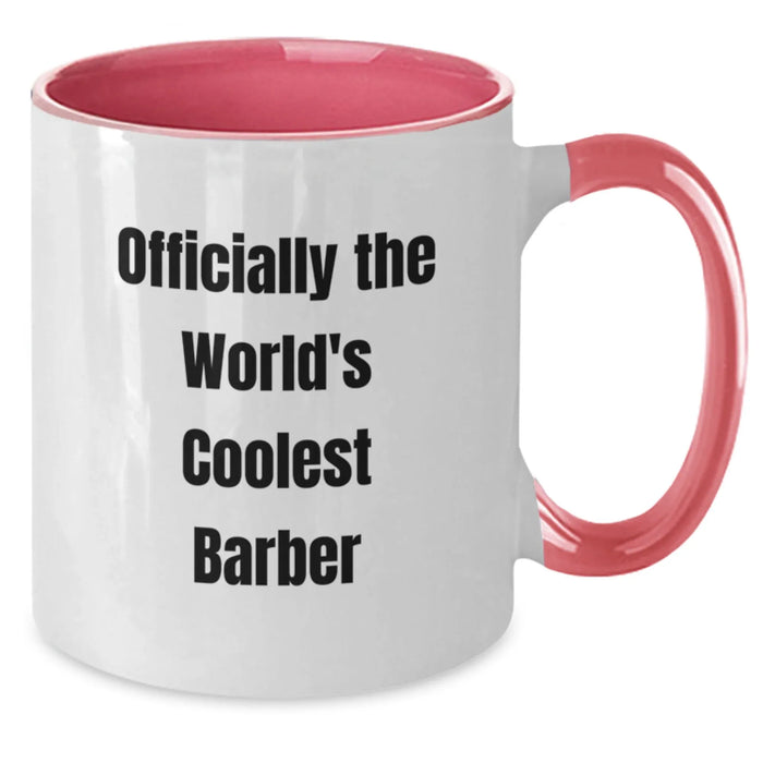 Funny Quote Gifts from Men to Barber Friends - Officially The World's Coolest Barber Two Tone Coffee Mug, Christmas Unique Gifts for Barbers - Additional