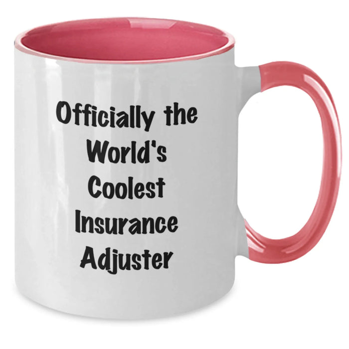 Funny Insurance Adjuster Gifts for Birthday - Two Tone Coffee Mug with Officially The World's Coolest Insurance Adjuster Quote - Gifts from Friends to Insurance Adjuster - Additional