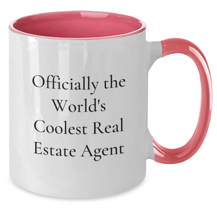 Gifts for Real Estate Agent, Funny Quote 'Officially The World's Coolest Real Estate Agent' Two Tone Coffee Mug for Birthday - Additional
