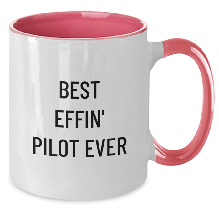 Funny Pilot Gifts from Friends, Best Effin' Pilot Ever Two Tone Coffee Mug, Graduation Unique Presents for the Pilot in Your Life - Black and White, Red and White, Navy and White, and Pink and White - Additional