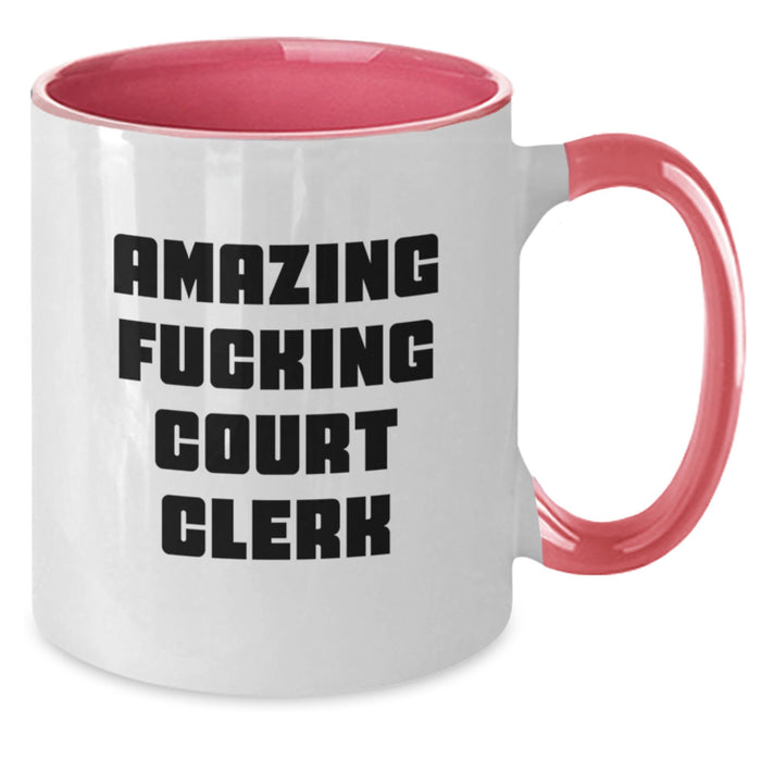 Funny Court Clerk Gifts from Friends and Family, Court Clerk Two Tone Coffee Mug, 'Amazing F--king Court Clerk' Quote, Unique Graduation Gifts for Men and Women - Additional