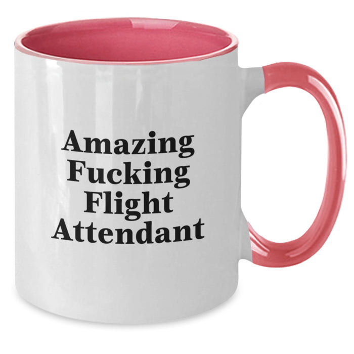 Funny Flight Attendant Gifts for Men from Friends - 'Amazing F--king Flight Attendant' Two Tone Coffee Mug, Graduation Unique Gifts - Additional