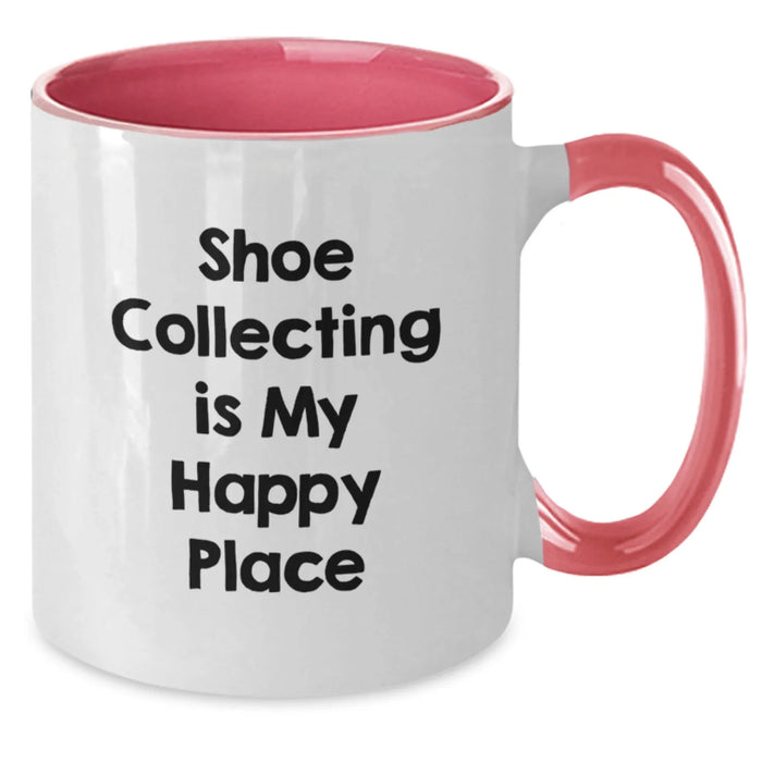 Shoe Collecting Gifts for Friends - 'Shoe Collecting Is My Happy Place' Funny Two Tone Coffee Mug for Birthday, Gifts from Friends to Shoe Collecting Enthusiasts - Additional