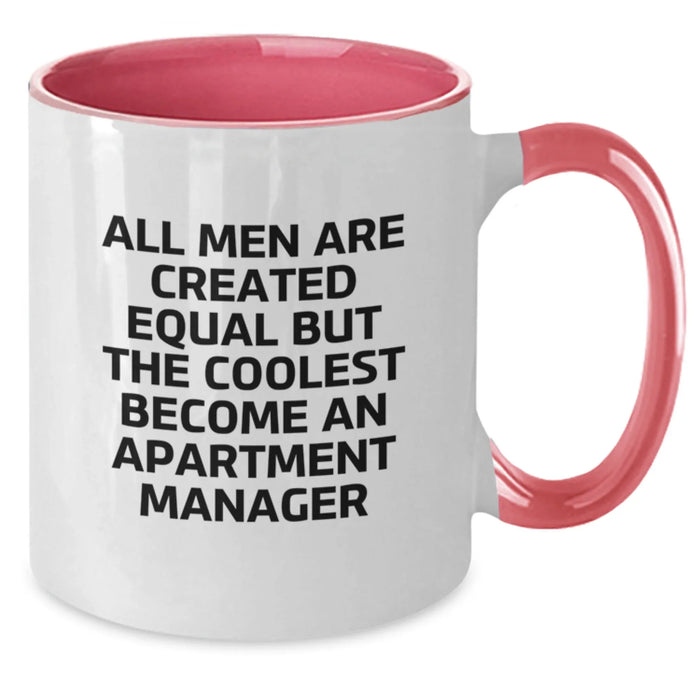 Funny Apartment Manager Gifts Christmas Two Tone Coffee Mugs for Boss from Friends, Cute Motivational Quote 'All Men Are Created Equal But The Coolest Become An Apartment Manager', - Additional