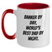 Funny Banker Gifts Two Tone Coffee Mug, Banker By Day, World's Best Dad By Night. - Unique Birthday Unique Gifts from Family, Coworkers, Friends, Gifts for Banker - Main