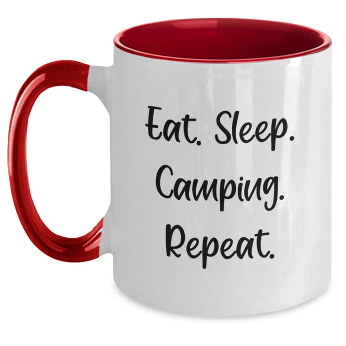 Funny Camping Gifts for Him, 'Eat. Sleep. Camping. Repeat.' Two Tone Coffee Mug, Christmas Unique Gift Ideas from Men - Main
