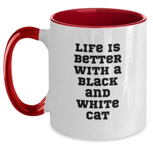 Funny Black and White Cat Gifts, Life Is Better With A Quote, Two Tone Coffee Mug, Perfect Birthday Unique Gifts from Friends, Gifts for Black and White Cat Lovers - Main