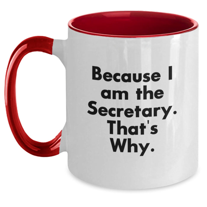 Funny Secretary Gifts, Two Tone Coffee Mug, Because I Am The Secretary. That's Why., Gifts for Secretary, Gifts from Friends - Main