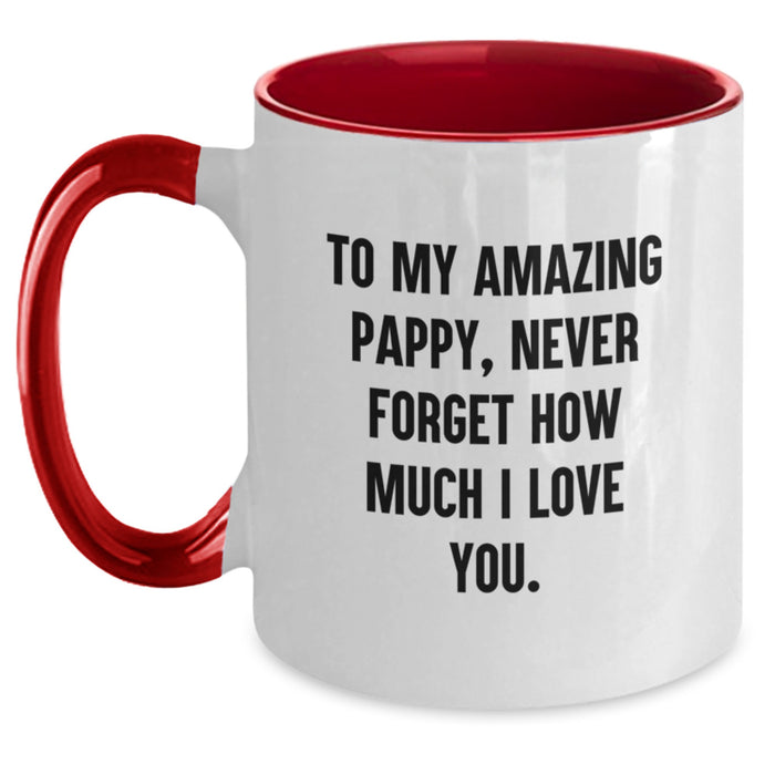 Funny Pappy Gifts from Family - Two Tone Coffee Mug for Pappy with 'To My Amazing Pappy, Never Forget How Much I Love You.' Quote, Perfect for Graduation Unique Gifts for Men - Main
