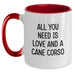 Funny Cane Corso Dog Lover Gifts from Family to Friends for Christmas Unique Coffee Mugs - All You Need Is Love and a Cane Corso, Two Tone Ceramic - Main