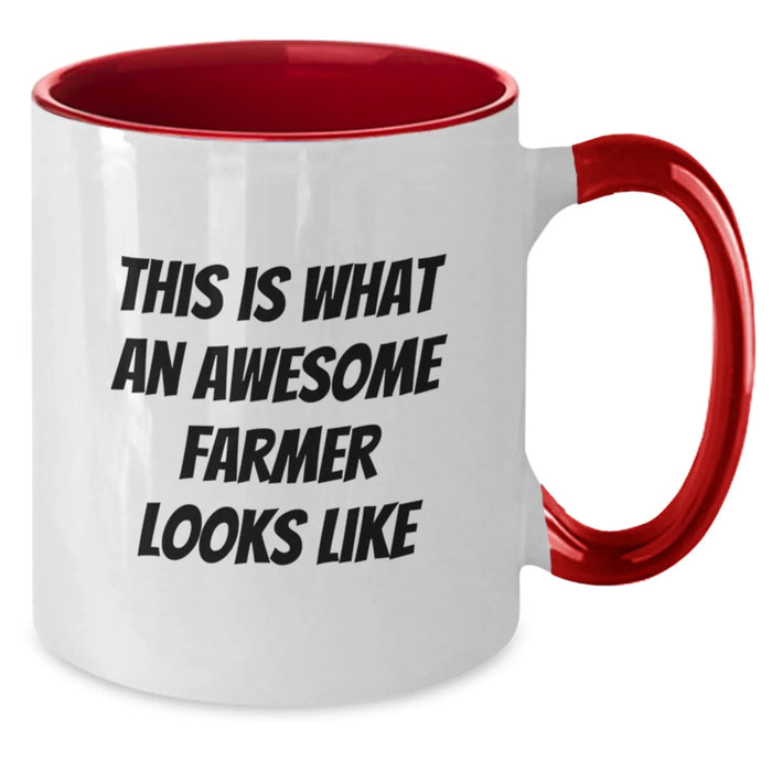 Funny Gifts for Farmer Friends Two Tone Coffee Mugs - 'This Is What An Awesome Farmer Looks Like' Inspirational Farming Quote Mug, Gifts from Family to Men and Women - Additional