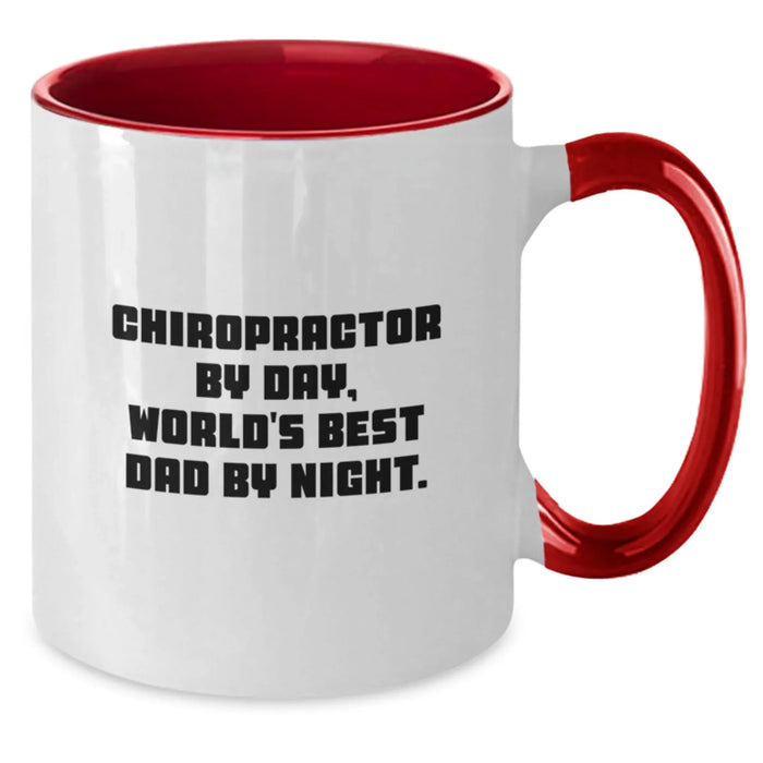 Funny Chiropractor Gifts for Chiropractor, Unique Personalized Two Tone Coffee Mugs from a Chiropractor By Day, World's Best Dad By Night. - Additional