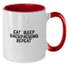 Backpacking Enthusiast Funny Valentine's Gifts from Friends to Men and Women Two Tone Coffee Mug Eat. Sleep. Backpacking. Repeat. - Additional