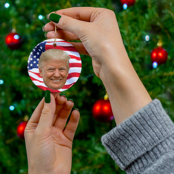 Donald Trump Ornament, American Flag Background, Trump 2024 Win, Republican Conservative Gift, Whitehouse Decor, Trump Supporters, Official