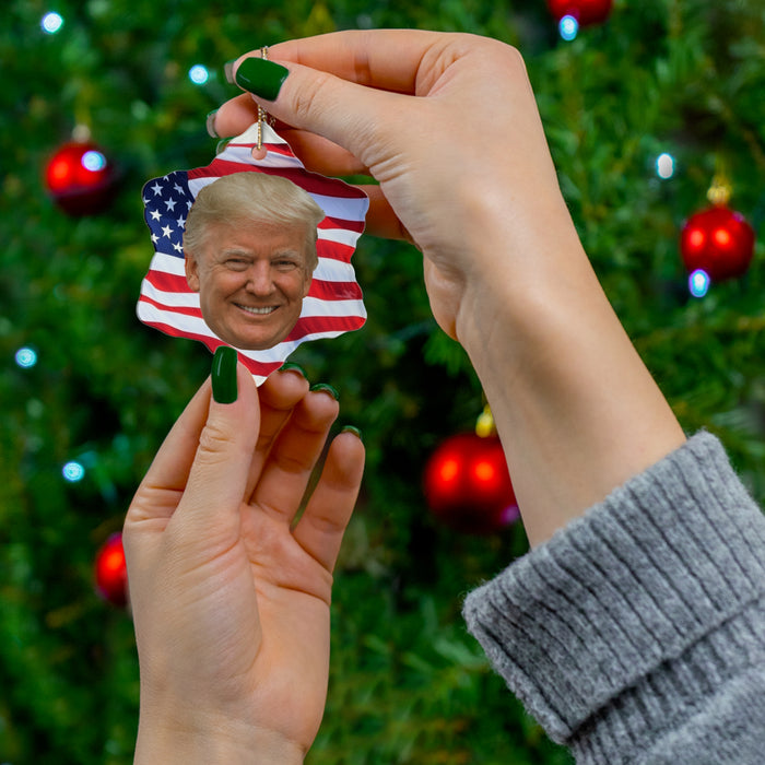 Donald Trump Ornament, American Flag Background, Trump 2024 Win, Republican Conservative Gift, Whitehouse Decor, Trump Supporters, Official