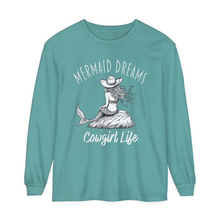 Mermaid Dreams Cowgirl Heart Long Sleeve T-Shirt, Beachy Sweatshirt, Coastal Cowgirl Clothing, Ocean Cowgirl, Western Stuff