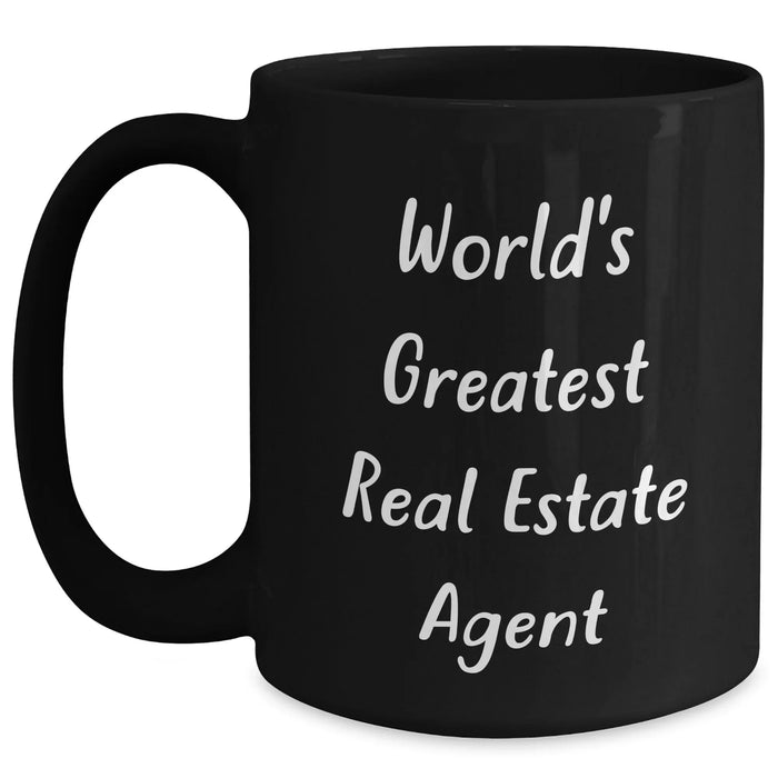 Funny Real Estate Agent Gifts - World's Greatest Real Estate Agent Black Coffee Mug for Dad, Father's Day Unique Gifts from Family, Friends, or Coworkers to Real Estate Agent Men - Main