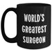 Funny Surgeon Gifts for Mom - 'World's Greatest Surgeon' Black Coffee Mug, Microwave and Dishwasher Safe, 11oz or 15oz, Mother's Day Unique Gifts from Friends - Main
