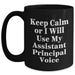 Funny Assistant Principal Gifts: Keep Calm Or I Will Use My Assistant Principal Voice Black Coffee Mug for Dad, Father's Day Unique Gifts from Family - Main