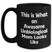 Funny Unbiological Mom Gifts, Unbiological Mom Black Coffee Mug, This Is What An Awesome Unbiological Mom Looks Like, Gifts from Men, Gifts for Unbiological Mom - Father's Day Unique Gifts - Main