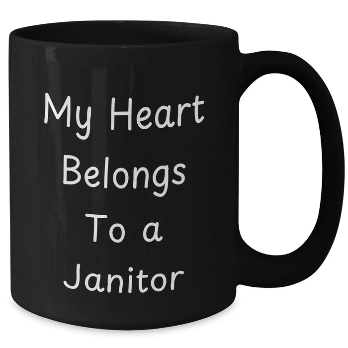 Funny Janitor Gifts from Friends for Janitor Graduation Unique Gifts My Heart Belongs To A Janitor Black Coffee Mug - Additional